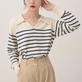 FashionKova Vintage Striped Women Sweater Spring Autumn Long Sleeve Top Pullovers Bottoming Shirts Korean Fashion Knitwear Soft Jumpers
