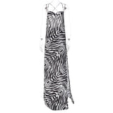 Fashionkova  Sexy Women Chain Strap Side Slit Maxi Dress Summer Leopard Print Backless Long Dresses Ladies Zebra Print Prom Dress Robe Longue