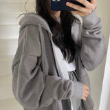 Fashionkova  Women Hoodies Harajuku Korean Version Loose Oversized Sweatshirts Vintage Solid Color Long Sleeve Hooded Sweatshirt Zipper Coats