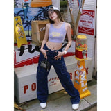 Fashionkova  Y2K Vintage Women Streetwear Baggy Cargo Jeans High Waisted Straight Wide Leg Pants Denim Trousers Fairy Grunge Alt Clothes