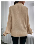 Fashionkova  Tan Earthtone 2022 Autumn Winter Women Pullover Sweater Mock Neck Kniting Knit Clothing Casual Office Lady Dailywear
