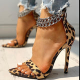 Fashionkova    Summer Large High-Heeled Sandals 2022 New Thin Heel Leopard Print Foot Ring Chain Women's Foreign Trade Shoes LX-33