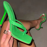 Fashionkova    Sexy Heels Flip Flops Women's Thin Heel Sandals Summer Luxury Designer Green Party High Heels Footwear 2022 Ladies Shoes