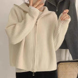 Fashionkova  Autumn Winter New Cashmere Cardigan Women 100%Pure Cashmere Zipper Lapel Sweater Knitted Loose Wool Coat