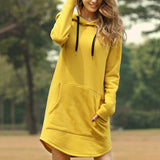 Fashionkova  Women Long Hoodie Dress Autumn Winter Long Sleeve Pocket  Drawstring Loose Hoodies Female Casual Oversized Hoody Dress Pullover