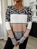 Fashionkova  Wide White Leopard Grey Strips Long Sleeves O Neck  Autumn Winter 2022 Women Pullover Sweater Office Lady