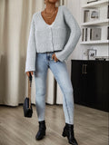 Fashionkova  Suede Wool Long Sleeves V Neck Buttons Up Sea Blue Short Knit Tops Women Open Cardigan Sweater 2022 Autumn Winter Jacket