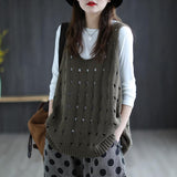 Fashionkova  Sweater Vests Women O-Neck Hollow Out Baggy Vintage Sleeveless Jumpers Elegant S-3XL Womens Vest Knitwear Comfortable Trendy