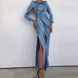 Fashionkova  Maxi Dress Women Long Sleeve O Neck Split Party Dresses Spring Autumn Evening Long Dresses For New Year 2022 Vestidos De Fiesta