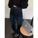 Fashionkova   Plus Size Womens Jeans High Waist Straight Baggy Fashion Pants Streetwear Vintage Dark Blue Casual E Girl Wide Leg Denim Trouser