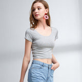 Fashionkova Solid Basic Women Tshirt Casual Short Sleeve Black White Slim Crop Top Ladies Fashion Korean Streetwear Tee Shirt