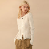 Fashionkova Autumn Women's Long-Sleeve Knitted Cardigan Sweater New Thin Round Neck Slim Bottoming Shirt White Sweaters