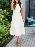 Fashionkova  2022 Summer Pleated Dress Women Long Party Dress Ladies Flying Sleeve Fashion Casual A Line Dress For Women