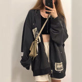Fashionkova  Vintage Graffiti Aesthetic Hoodies Sweatshirts Women's Zip-Up Y2K Punk Streetwears Female Harajuku Hooded Jackets Sweatshirts