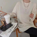 Fashionkova  Senior 100% Pure Cashmere Sweater Women Klein Blue Sweater Round Neck Loose Thickened Medium Long Knitted Sweater