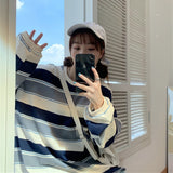 Fashionkova  Woman Striped T-Shirt Spring Autumn Long-Sleeved Casual Loose Sweatshirt Korean Fashion Harajuku Pullovers Ropa Mujer Camisetas