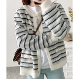 FashionKova Oversize Knitted Cardigans Sweater Women Casual Loose Pearl Button Single Breasted Long Sleeve Tops Autumn Winter Pullover