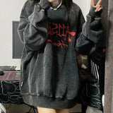 Fashionkova  Emo Gothic Print Oversized Sweatshirts Women Harajuku Vintage Loose Hoodies Long Sleeve Crewneck Pullovers Female Tops