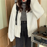 Fashionkova  Women Zipper Hoodies Letter Printed Loose Long Sleeve Plus Velvet Sweatshirt Autumn Harajuku Streetwear Pocket Lapel Jackets