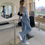 Fashionkova   Women's Jeans High Waist Vintage Straight Baggy Denim Pants Streetwear American Style Fashion Blue Wide Leg Denim Trouser Summer