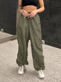 Fashionkova  2022 Summer Y2K Drawstring Low Waist Cargo Pants Women Baggy Hippie Korean Wide Leg Trousers Casual Streetwear Bottoms