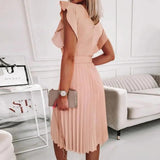 Fashionkova  Elegant Women Ruffle Sleeve Pleated Midi Dress Summer Floral Party Dresses Laides A-Line Dress Evening Dresses Robe De Soiree