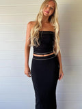 Fashionkova  2022 Summer Y2K Skinny Dress Sets Women Elegant Beach Strapless Crop Top Midi Skirt Set 2 Piece Sexy Co-Ord Sets Outfits