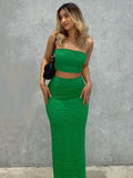 Fashionkova  2022 Summer Women 2 Piece Set Sexy Tube Crop Top Midi Skirt Y2K Dress Set Party Club Co-Ord Sets Holiday Beach Outfits
