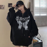 Fashionkova  Oversize Hoodies Women Y2k Autumn Butterfly Print Aesthetic Hooded Sweatshirt Streetwear Female Harajuku Zipper Goth Punk Jacket