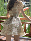 Fashionkova  Sexy Backless Hollow Sweet Bow Dresses For Grils 2022 Summer Prairie Chic Vacation Puff Sleeves Fairy Princess Floral Dress