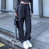 Fashionkova  Y2K Emo Women Fashion Oversized Vintage Streetwear Jeans Trousers High Waist Casual Alt Fairy Grunge Trousers Harajuku Clothes