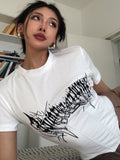 Fashionkova  Y2K Graphic Print Corset Basic T-Shirts Women Harajuku Sexy Slim Crop Tops Gothic Hollow Out Casual O-Neck Tees E-Girl
