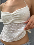 Fashionkova Floral White Crop Tops Fairycore 00s Retro Halter Camis Y2K Aesthetics Backless Mini Vest Summer Boho Beach Tank