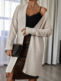 Fashionkova  Beige H Shape Knee Length Loose Open Cardigan Sweater For Women Long Sleeves Autumn Winter Double Brioche Knit Clothing