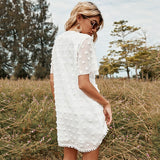 Fashionkova  Cekcya Jacquard Polka Dot Short Beach Dress Outing Summer White Pareo Bohemian Chiffon Sexy Beachwear Cover Up 2022 Tunic