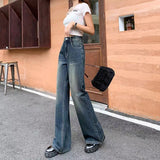 Fashionkova  Y2K Women Streetwear Vintage Casual Blue Cargo Skinny Jeans High Waisted Straight Pants Denim Trousers Fairy Grunge Alt Clothes