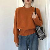 Fashionkova  Winter Vintage Base O-Neck Knitted Sweater Women Casual Lazy Oaf All-Match Pullover Sweaters Female Solid Simple Knitwear