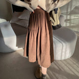 Fashionkova Vintage Corduroy Long Skirt Women Autumn Winter 2023 Cute High Waist Asymmetrical Patchwork Loose A-line Midi Skirt