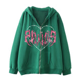 Fashionkova  Y2k Zip Up Hoodies Women Autumn Winter Grunge Goth Letter Print Oversized Jackets Harajuku Hip-Hop Streetwear Hooded Sweatshirts