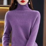 Fashionkova  First-Line Ready-To-Wear High Lapel Sweater Women 100 Pure Wool Base Sweater New Autumn Winter Knitted Sweater Cashmere Sweater
