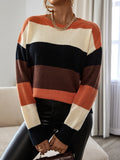 Fashionkova  Autumn Winter 2022 Women Pullover Sweater Soft Warm Suede Wool Knit Wide Colors Strips Patchwork