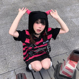 Fashionkova   Emo Style T Shirt Summer Goth Striped Graphic Tee Y2k 2000S Egirl Grunge Punk Black Devil Ears Hoodie Women Gothic Alt Clothes