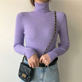 Fashionkova  2022 Women Pullover Turtleneck Sweater Autumn Casual Long Sleeve Slim Elastic Sweaters Female Simple Solid Color Knitted Jumpers