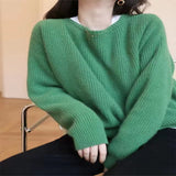 Fashionkova  Autumn Winter New Round Neck Cashmere Sweater Female Loose Korean Version Lazy Wind Wool Knit Outside Wear Sweater Thickened