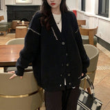 Fashionkova  Korean Fashion Cardigan For Women White Oversize Solid Sweater Harajuku Jacket Black Knit Jumper Female Long Sleeve Top