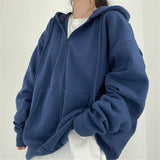 Fashionkova  Women Hoodie Harajuku Korean Version Oversized Solid Color Zip Up Sweatshirt Female Casual Long Sleeve Pocket Hooded Coat Jacket