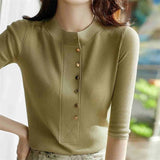 Fashionkova  2022 Summer Korean O-Neck Knitted Sweaters Women Thin Cardigan Fashion Casual Slim Fit Tops Femme Single-Breasted Shirt