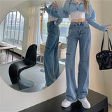 Fashionkova   Women's Jeans High Waist Vintage Straight Baggy Denim Pants Streetwear American Style Fashion Blue Wide Leg Denim Trouser Summer