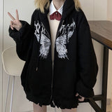 Fashionkova  Oversize Hoodies Women Y2k Autumn Butterfly Print Aesthetic Hooded Sweatshirt Streetwear Female Harajuku Zipper Goth Punk Jacket