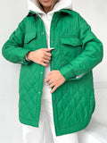 Fashionkova Winter Women's Jacket Super Hot Single-Breasted Lapel Long Green Loose Warm Diamond Top Casual Streetwear Quilted Coats Female